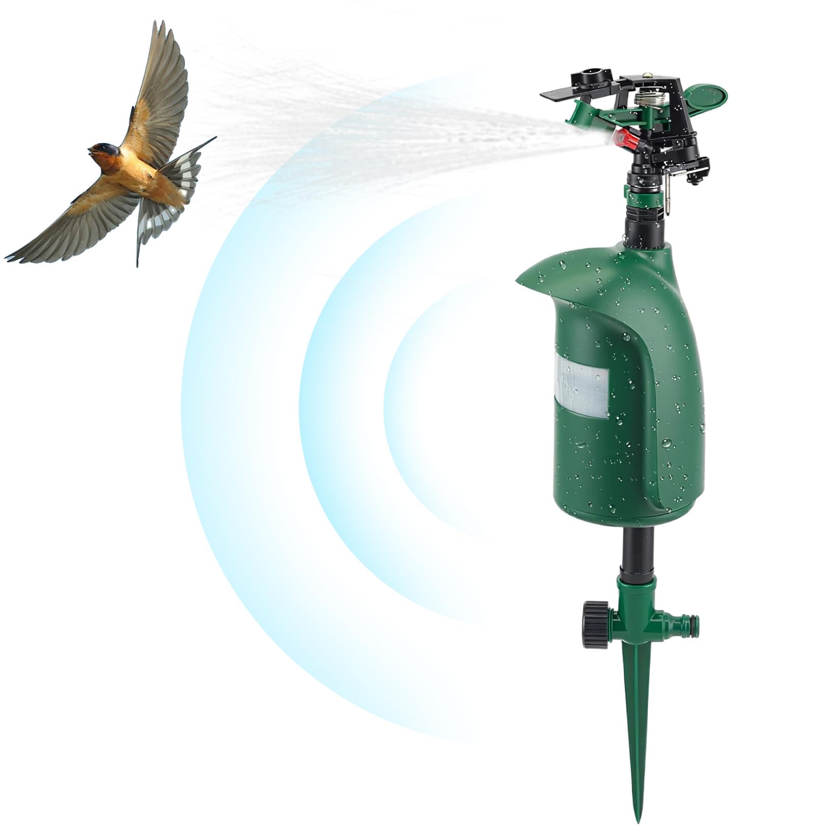 Ahuyentador de Animales con Detector de Movimiento de 120° | cabezal pulverizador ajustable de 360 grados, ahuyentador de garzas para ahuyentar gatos y martas, para jardines, pastos