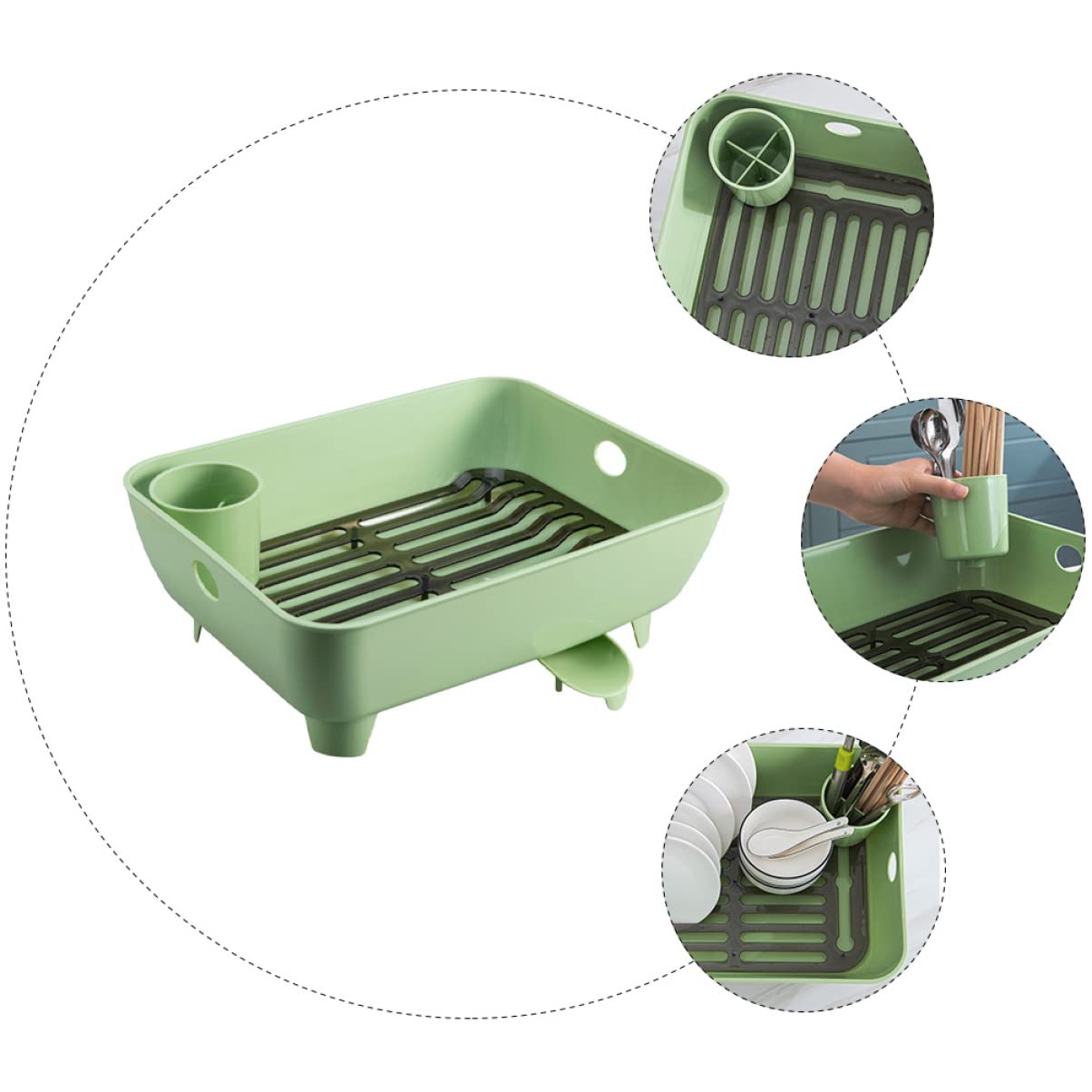 Cabilock 1Pc Organizer da Cucina Ciotola Rack Bacchette Supporto Verde Stoviglie per La Casa Stoviglie Drenanti