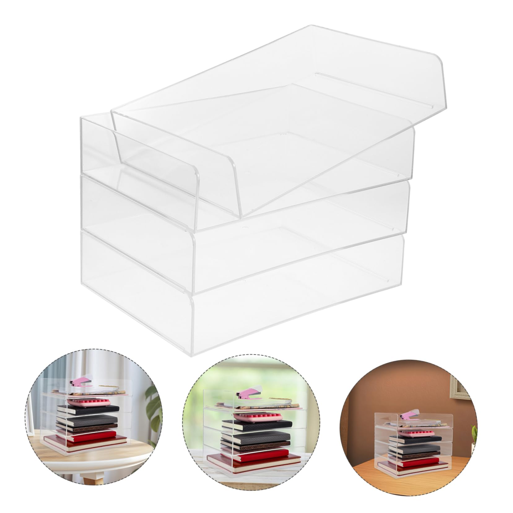Bureau en acrylique – Bac à documents empilable pour fournitures de bureau à domicile, porte-documents, lettres et papier, solution de rangement élégante pour un espace de travail efficace