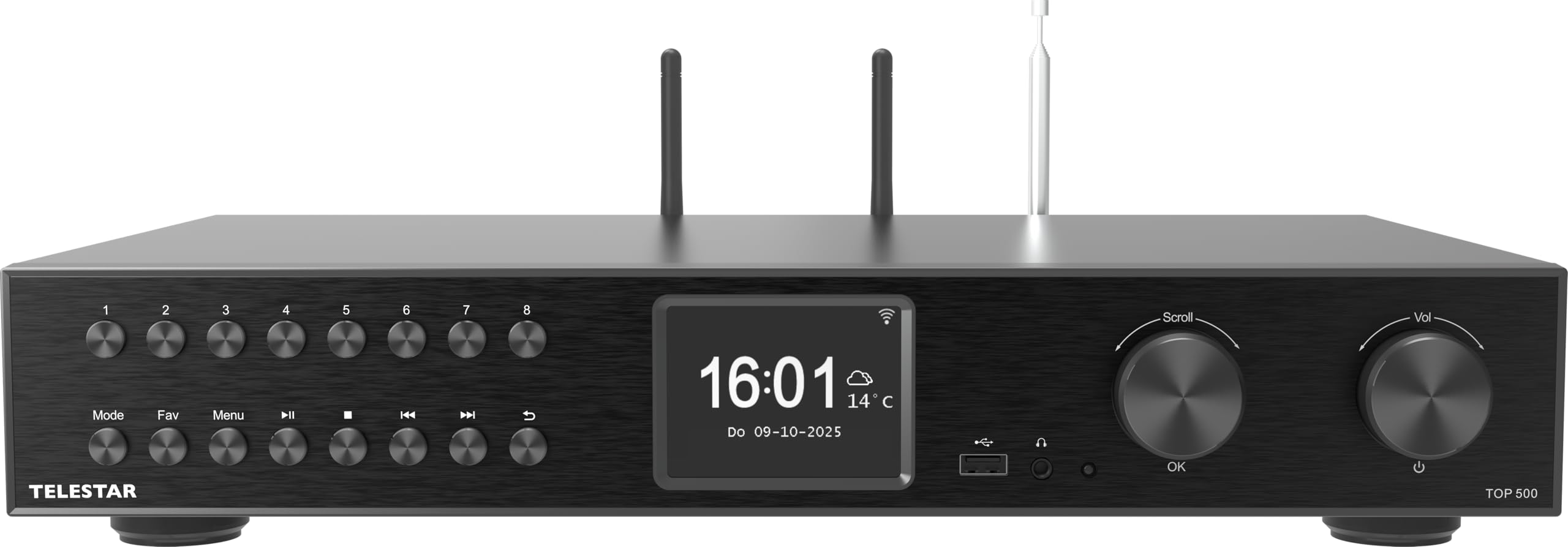 TELESTAR Top 500 – Sintonizador HiFi de 43 cm de Ancho – Negro | WiFi 2,4 & 5 GHz, radio por Internet/DAB+, streaming, Bluetooth audio RX/TX, modo hotel, grabación USB