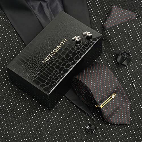 Image of MUTAQINOTI Mens Woven Premium Silk Necktie Suit Accessories Set With Pocket Square Cufflinks Brooch Golden Tie Pin (TEGP2)