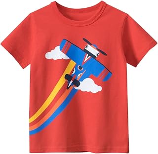 Camisetas de manga curta para meninos de algodão casual avião arco-íris gráfico gola redonda roupas de verão camisetas longas