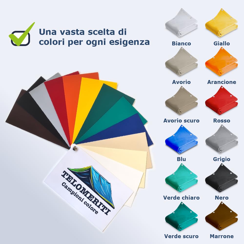 Telomeriti Telone in PVC 650g/m², con Occhielli in Alluminio, Rinforzato, per Camion, Impermeabile, Copritutto da Esterno, Vari Colori, Made in Italy (Verde Scuro, 2,5X2 Metri (5 MQ))