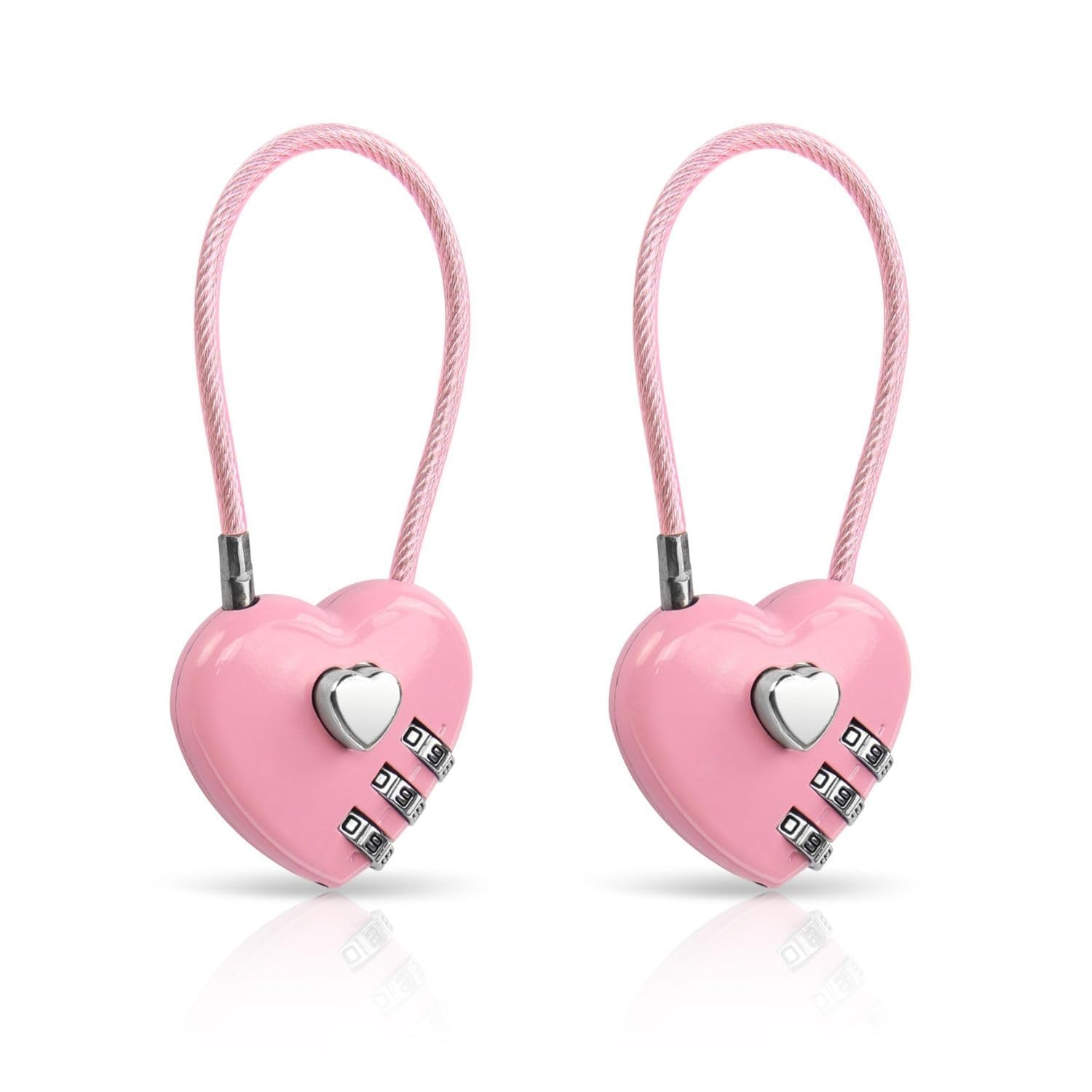 Flavizo 2 Pack Heart-Shaped Number Lock for Bags & Lockers Heart Design | Portable Metal Padlocks with Rope Cable | Small Combination Lock for Luggage Bag, Gym Locker, Travel Suitcase and Backpack-image-3