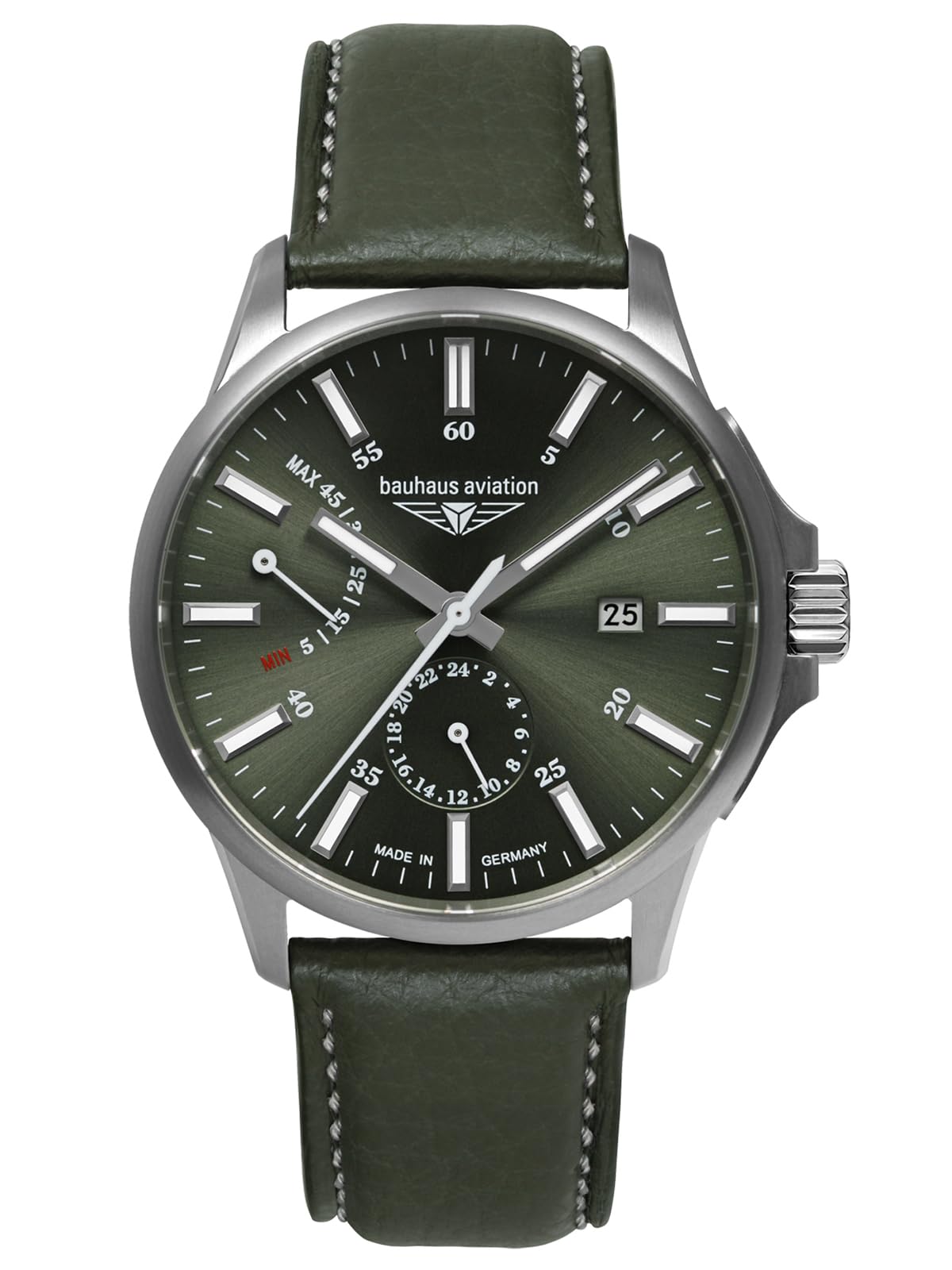 Bauhaus Aviation Herrenuhr mit Lederband oder Titanband Automatik Titangehäuse 10 ATM Gangreserve 24 Stunden Saphirglas Datum 2860