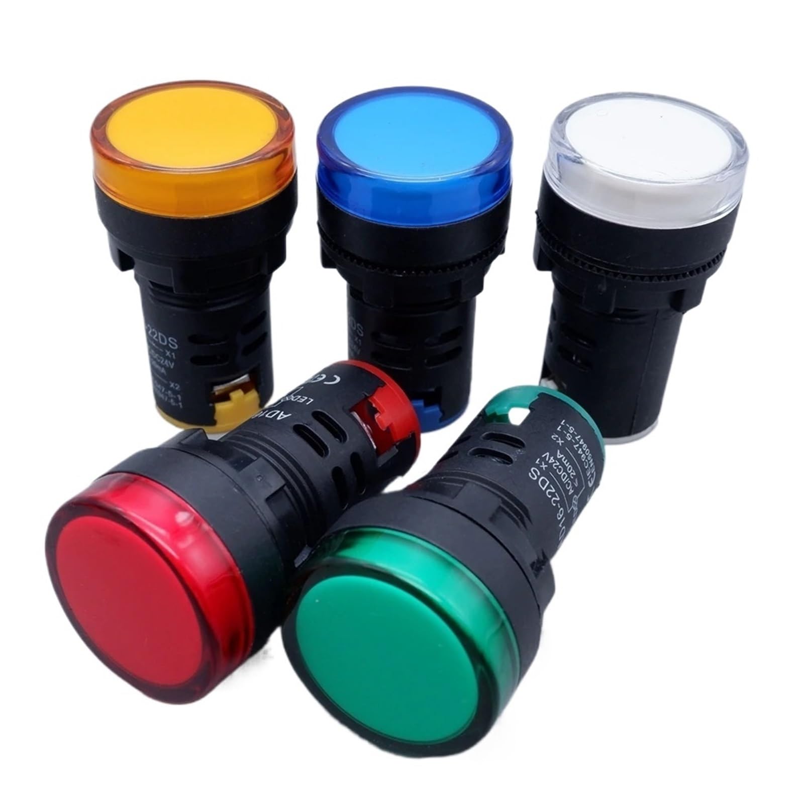 Lot de 10 voyants LED en plastique de 22 mm, 12 V, 24 V, 220 V, rouge, vert, bleu, jaune, blanc, montage sur panneau(10pcs Red 220V)