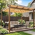 OLILAWN 10' X 12' Outdoor Retractable Pergola Shade Cover, UV Protection Sun Shade Waterproof Canopy Replacement for Outdoor Roof Patio Garden Porch Grape Trellis Pergola, Khaki
