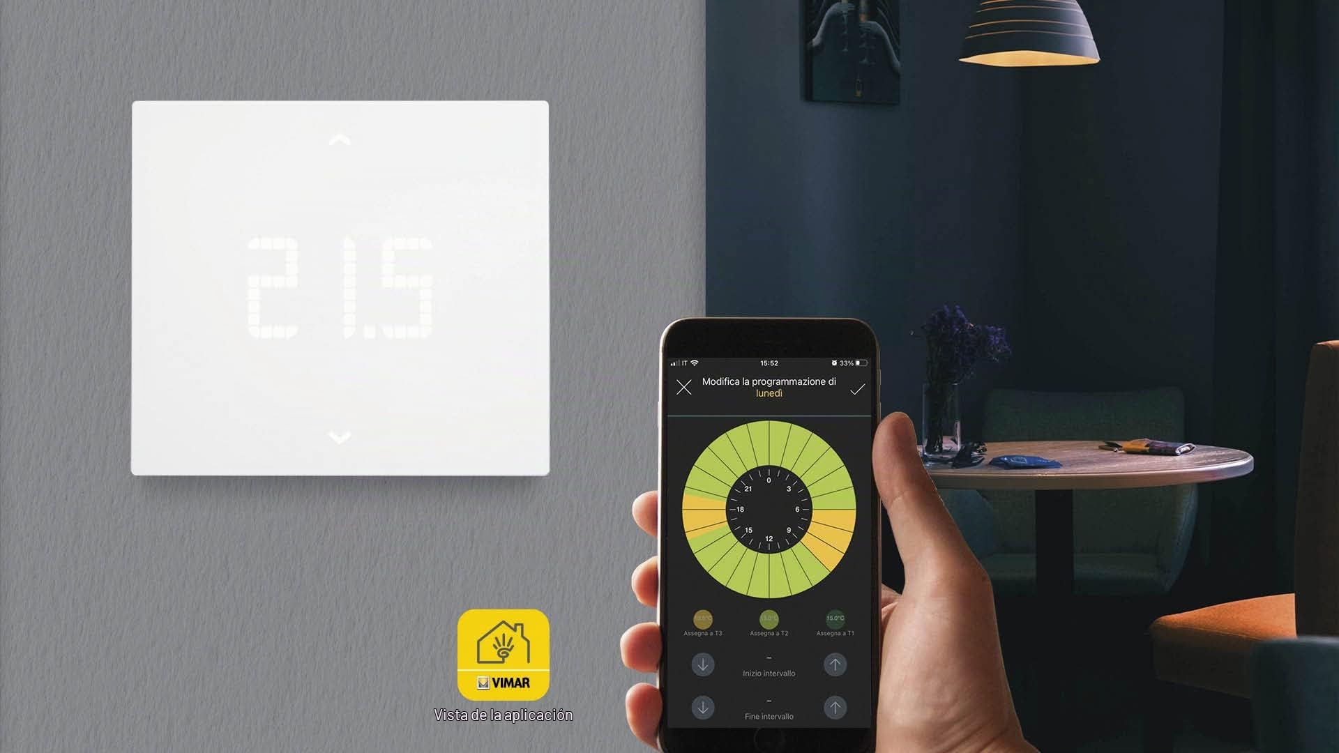 Vimar 02912 Termostato WiFi, Compatible con asistentes de Voz Alexa y Google, Control Local y gestión Mediante aplicación View, retroiluminación de LED, instalación de Superficie
