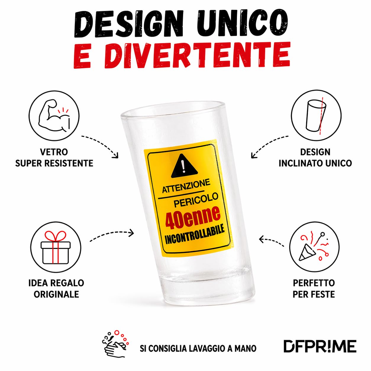DFPRIME Bicchiere Ubriaco 40 Anni - Regalo 40 Anni Uomo Donna Divertente - Gadget Compleanno 40 Anni Originale - Bicchiere Storto Scherzo Festa - Con Biglietto Auguri