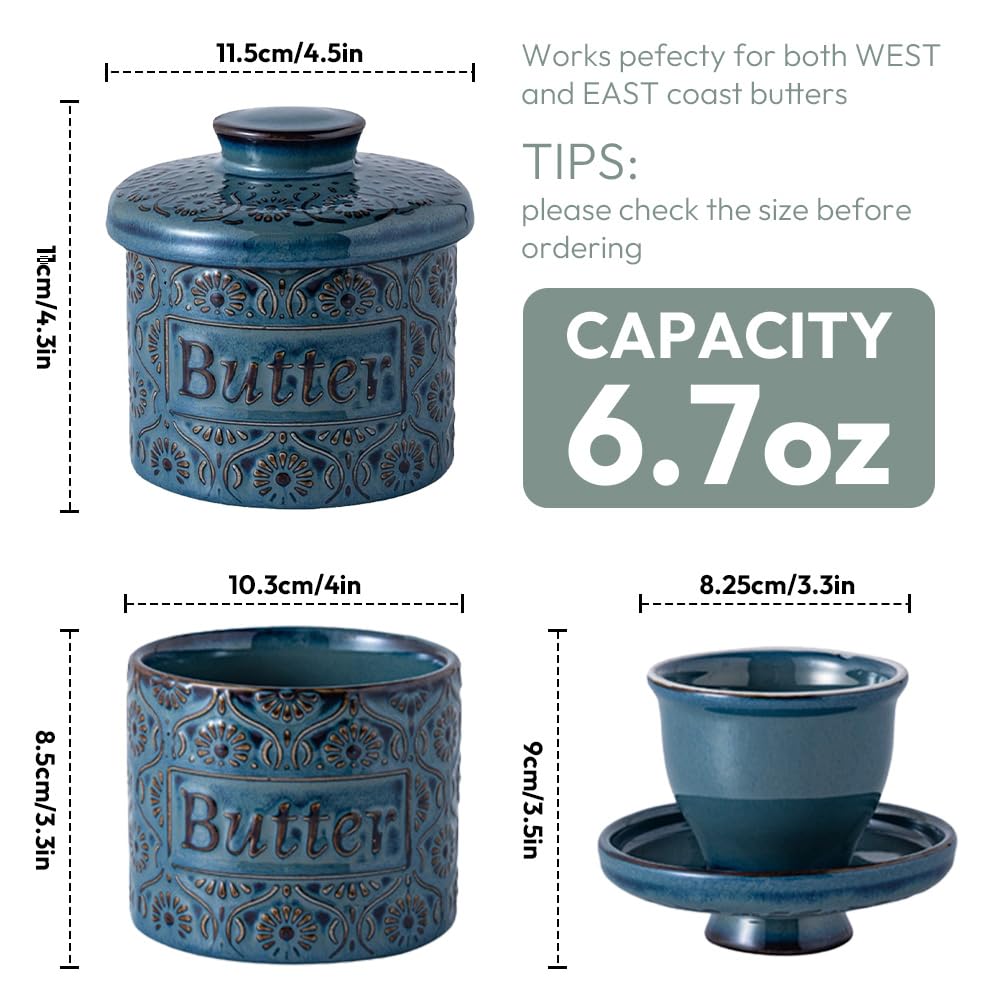 Burriera francese con linea di galleggiamento, campana per burro raffreddata ad acqua in ceramica, in porcellana con coperchio, vaso per burro per freschezza e carezza, contenitore per burro per
