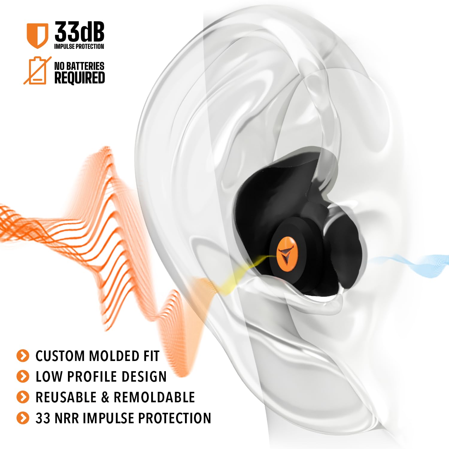 Decibullz Bouchons d'Oreille Thermo-Moulés avec Filtres Tirs Noir