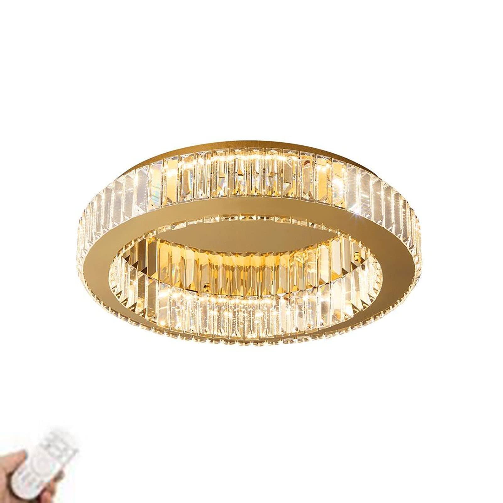 QORGJFBQR Dimmable LED Crystal Ceiling Light With Remote Chandelier Flush Mount Light Fixture For Kitchen Island Bathroom Hallway Bedroom Timing 3 Color Changeable-Stepless dimming 50x11cm