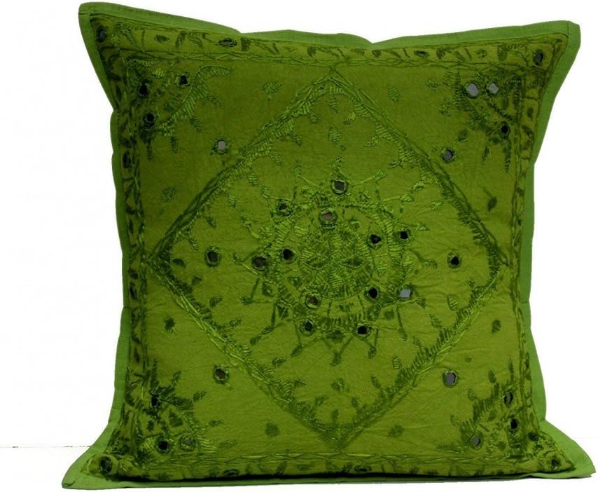 Indian Hippie Embroidery Work Handmade Pillow Case, Indian Cushion Cover, Decorative Sofa Boho Chic Bohemian Cotton Throw Pillow Mirror Pillow Case Weddings Pillow Cover