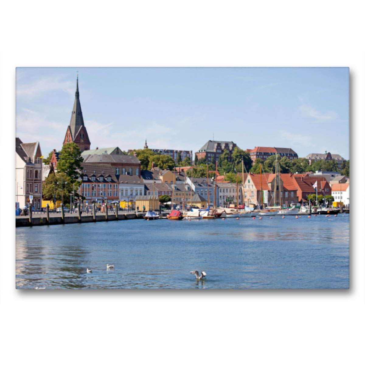 Premium Textil-Leinwand 90 x 60 cm Quer-Format Flensburg und die Schlei | Wandbild, HD-Bild auf Keilrahmen, Fertigbild auf hochwertigem Vlies, Leinwanddruck von Peter Schickert