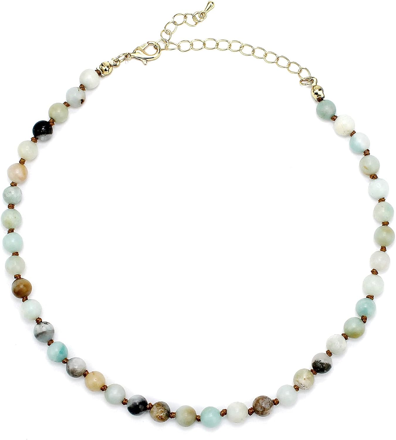 POMINA Real Amazonite Natural Gemstone Beaded Choker Necklace Semi Precious Stone Choker for Women Teen