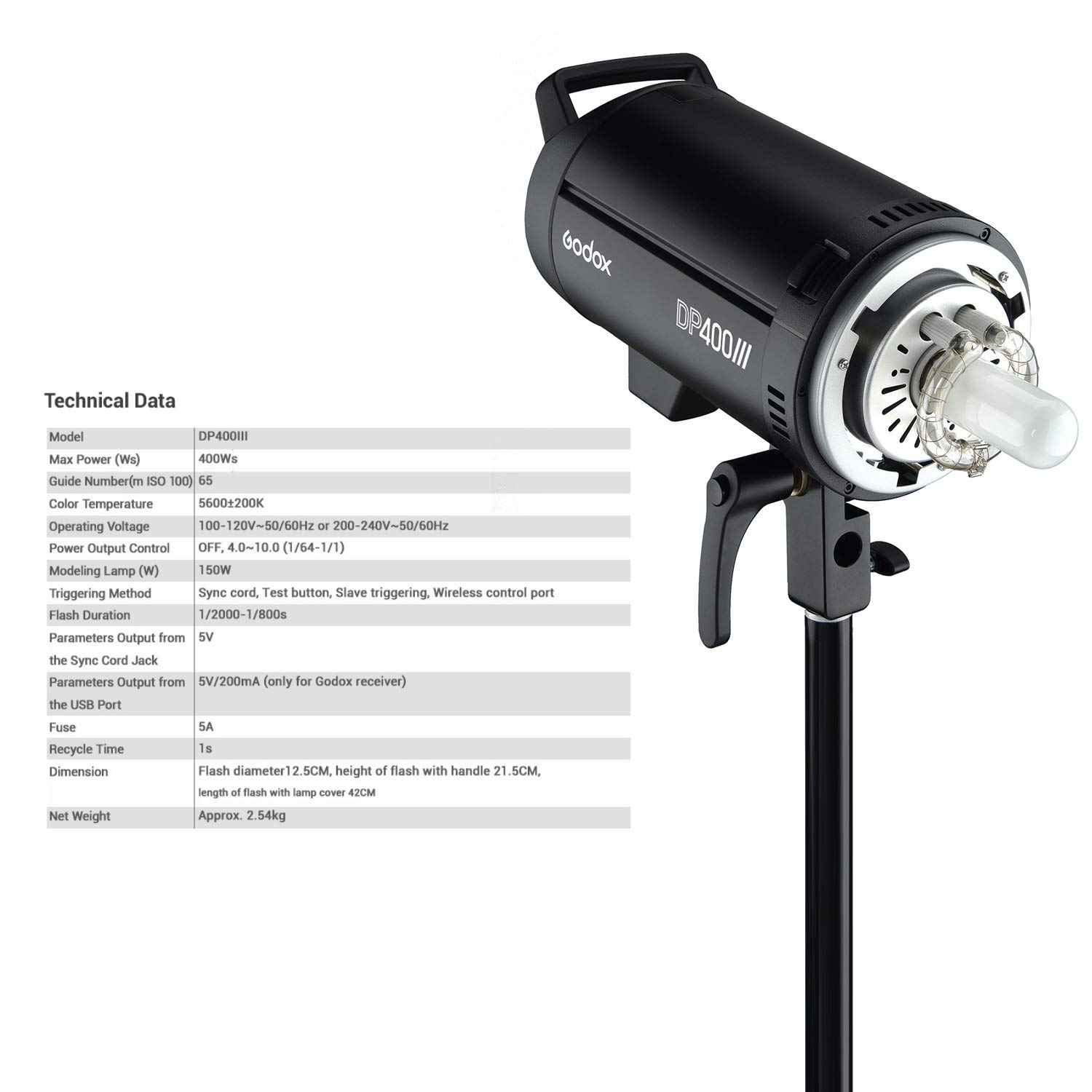 Godox DP400III Professional Studio Flash Light 400Ws 2.4G Wireless X System Iluminación Estroboscópica con Montaje Bowens 5600K Temperatura de Color Fotografía Flashes