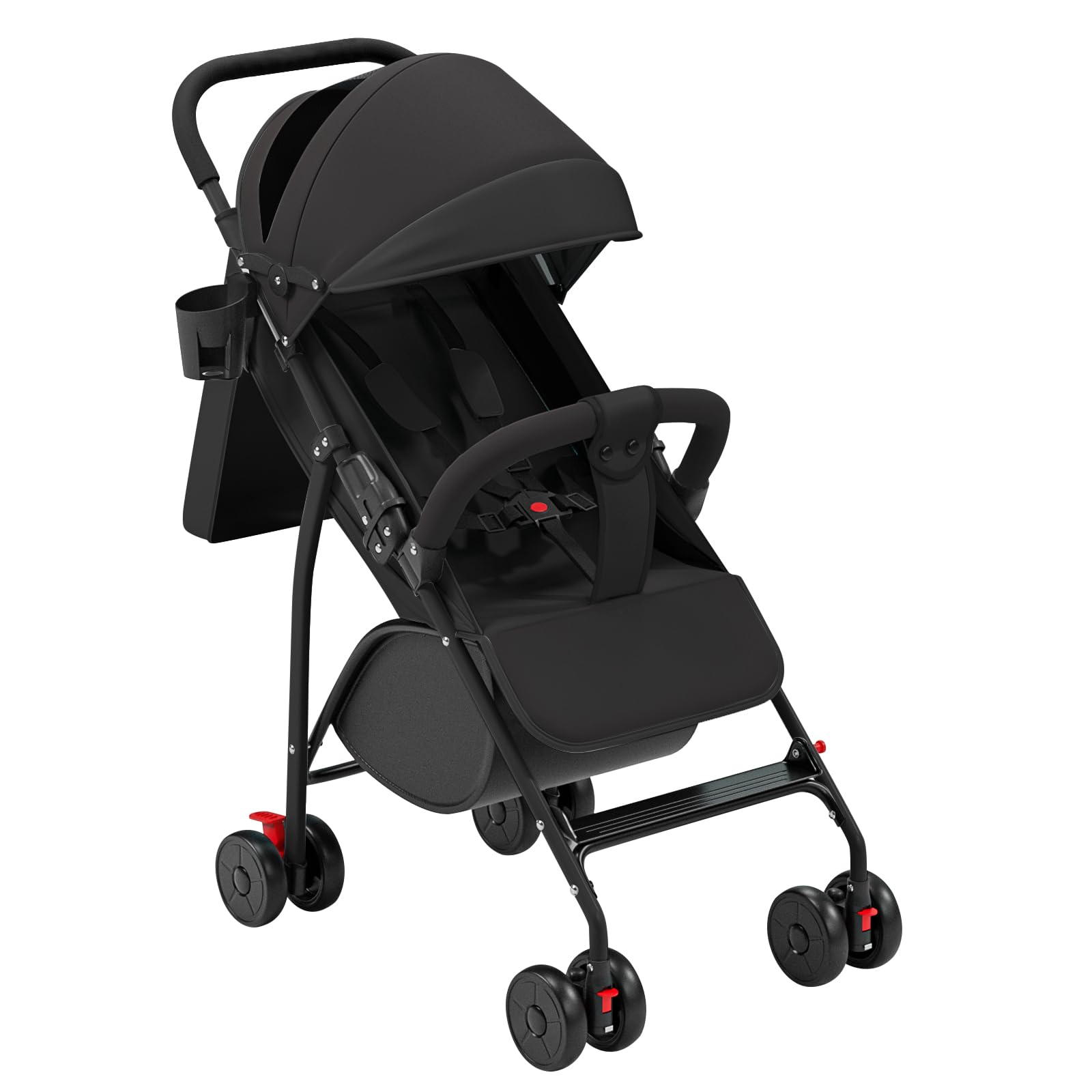 Poussette Bébé Légère et Compacte de 0 Mois à 4 Ans, Capacité de Charge Maximale de 25 kg, Poussette Pliable, Dossier Inclinable, Pliage Automatique en 1 Étape, Canopy-C-noir