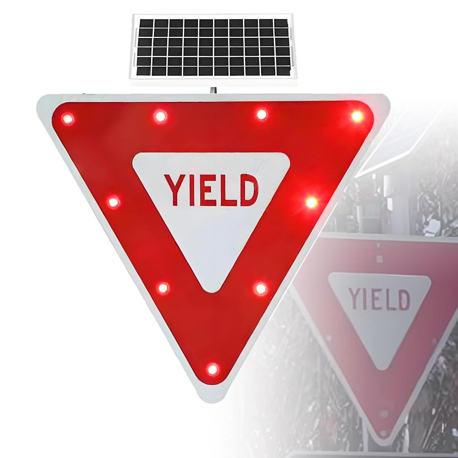 ROEFETY Triangle Flashing LED Crossing Sign,Solar Yield Sign with LED Flashing Lights,IP65 Waterproof with Mounting Accessories Engineer Grade Reflective,Solar Powered Yield Sign 1piece