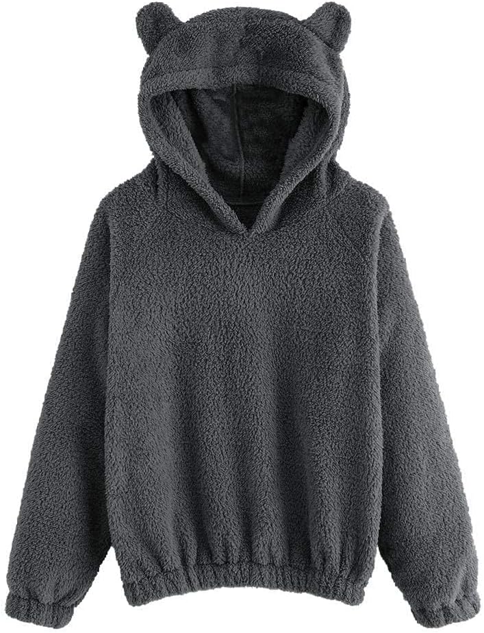 ZHOUYF Women's Teddy Bear Hoodie Sweaters Long Sleeve Loose