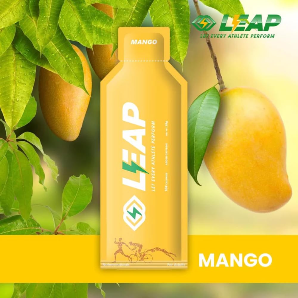 LEAP Energy Gel for Athletes | Fast Absorbing Sports Gel for Running, Cycling & Marathon | Natural Ingredients, Amino Acids, MCT Oil | Energy Gel with Caffeine| Flavor Mango| Pack of 5 Sachets — Amazon image 3