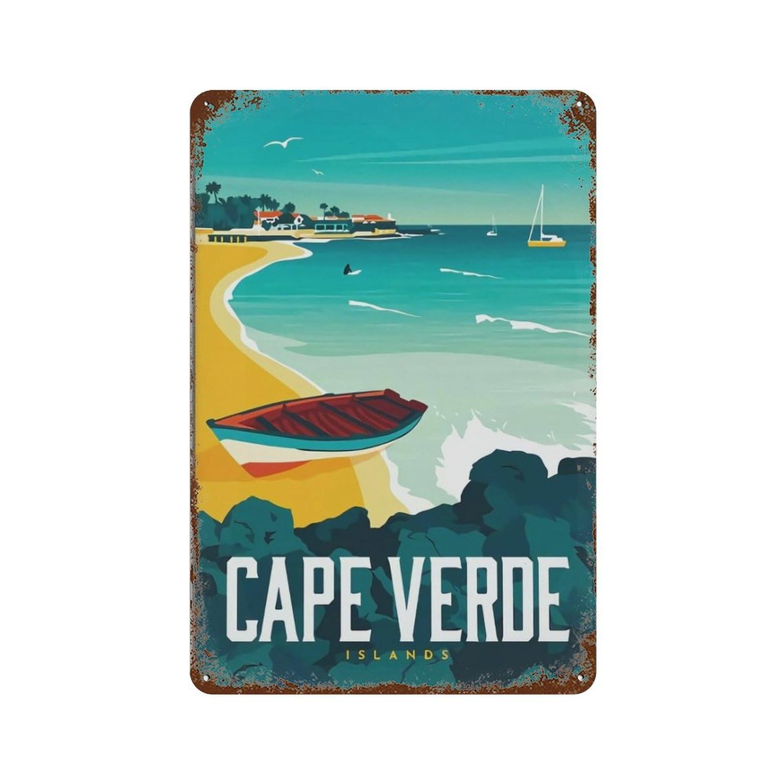 Cape Verde Island Beach，Funny Tin Sign Retro Metal Sign for Home Farm Toilet Restroom Washroom Wall Decor Gift(15x30cm）6x12 inch-271