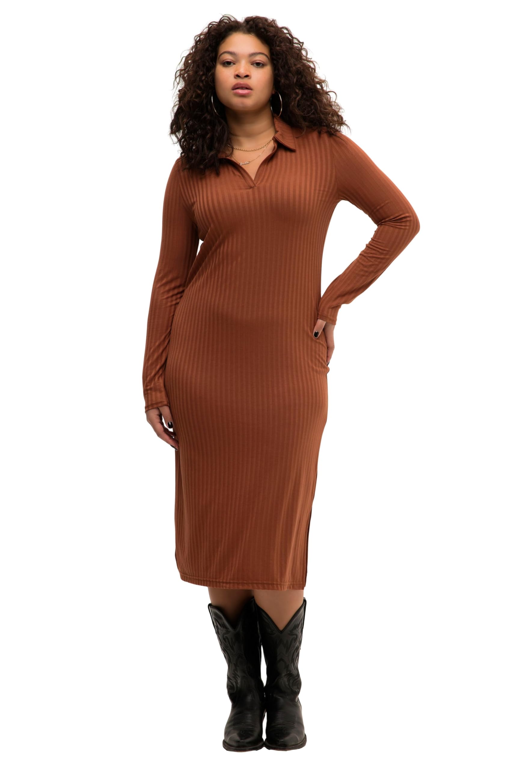 Studio Untold Damen große Größen Übergrößen Plus Size Jersey-Midikleid, Slim Shape, Langarm 819075