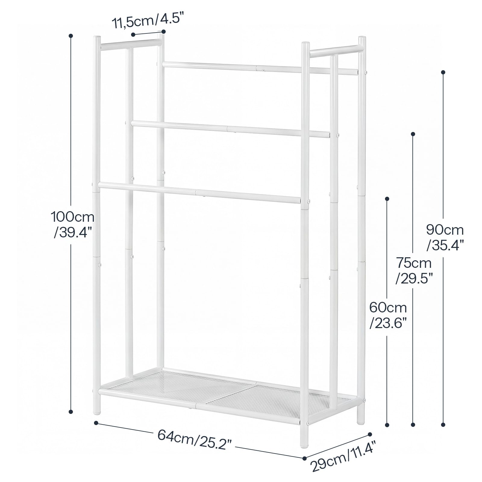 HOOBRO Toallero de Baño, Toallero en Escalera de 3 Niveles, Patas Ajustables y Estante de Malla, Estantería Multiusos, para Baño, Dormitorio y Sala, Blanco EWT09LB01
