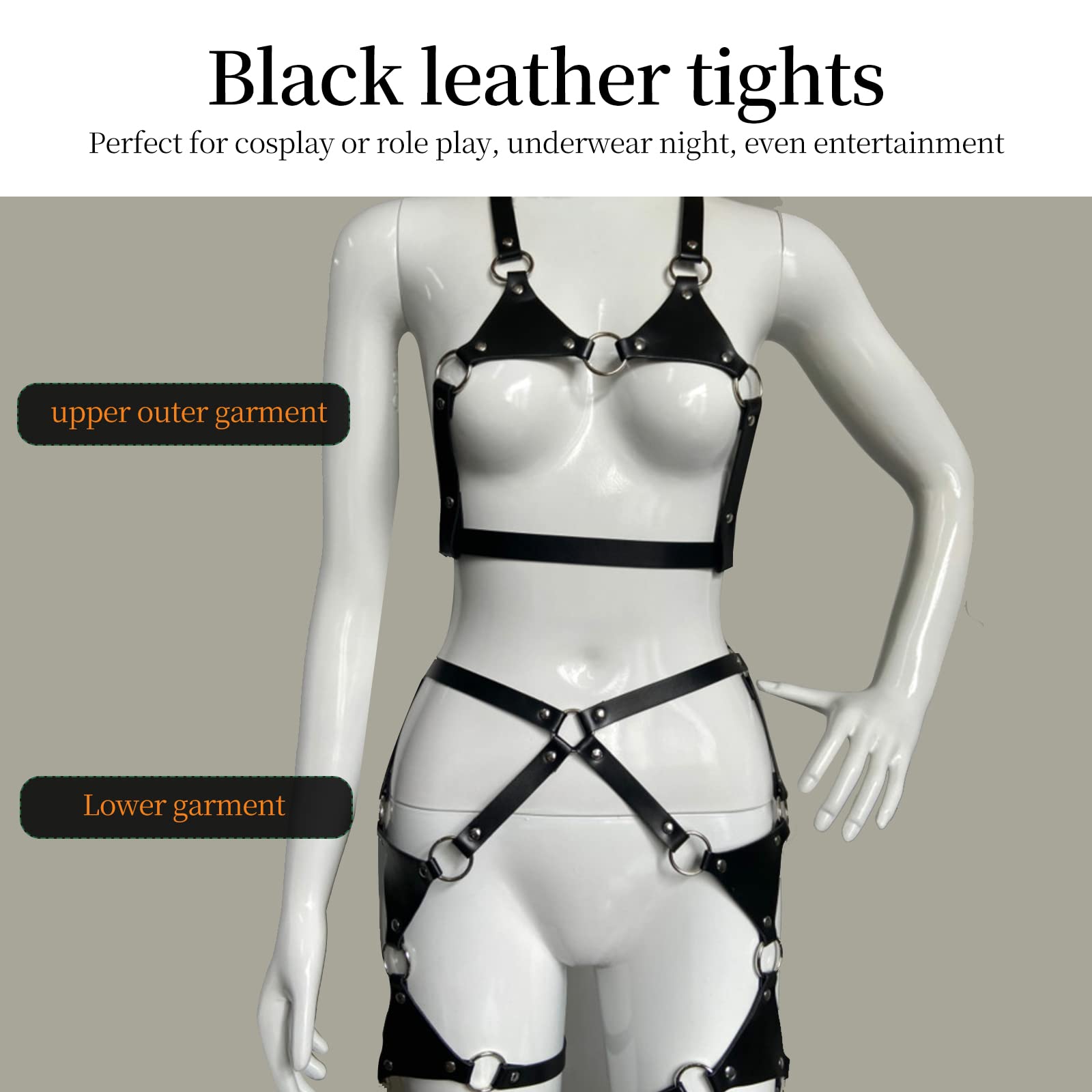 Femmes Punk Cuir Soutien-Gorge Harnais Harness Corps Cupless Bretelles Lingerie(A)