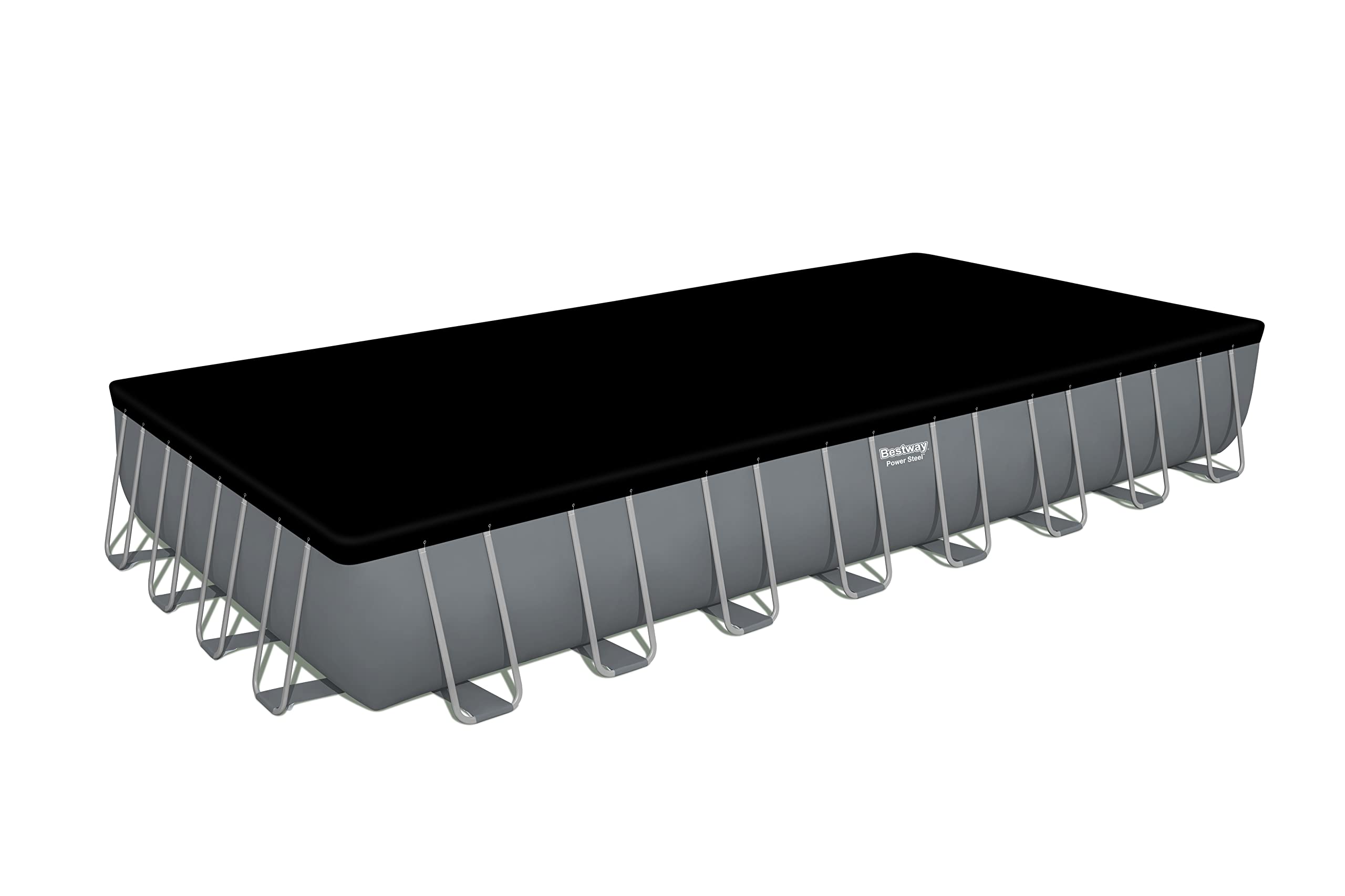 Bestway, Power Steel, Piscina rettangolare con struttura in acciaio, grigio chiaro, pompa con filtro a sabbia + accessori, 956 x 488 x 132 cm