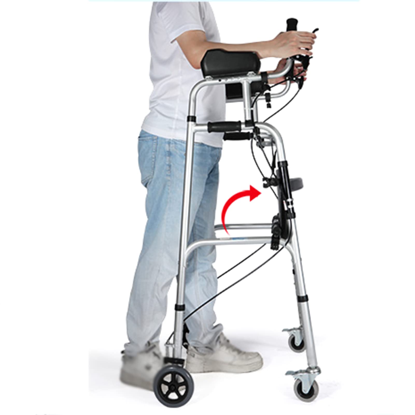 SXSLTSA Folding Rollator with Padded Seat, 4 Wheel Walker Mobile Walking Frame with Forearm Support & Brakes, Height Adjustable Walke Assist Equipped for Elderly Disabled