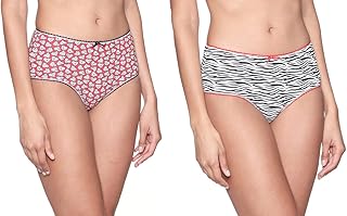 بانتي مرتفع الخصر منقوش واطراف استك مختلفة اللون للنساء من قطونيل - قطعتين، 3XL، خامات متعددة