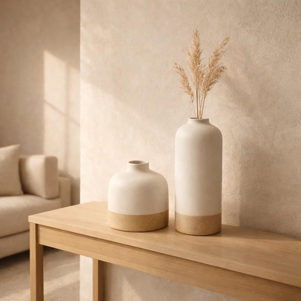 SPHINX Decorative Ceramic Vase, Flower Vase, Pampas Grass Vase, Vase for Money Plant Live Plants, Centrepiece for Home, Office,Gifts - (Bottle Two Tone Set of 2 (5.5 & 9 Inch))