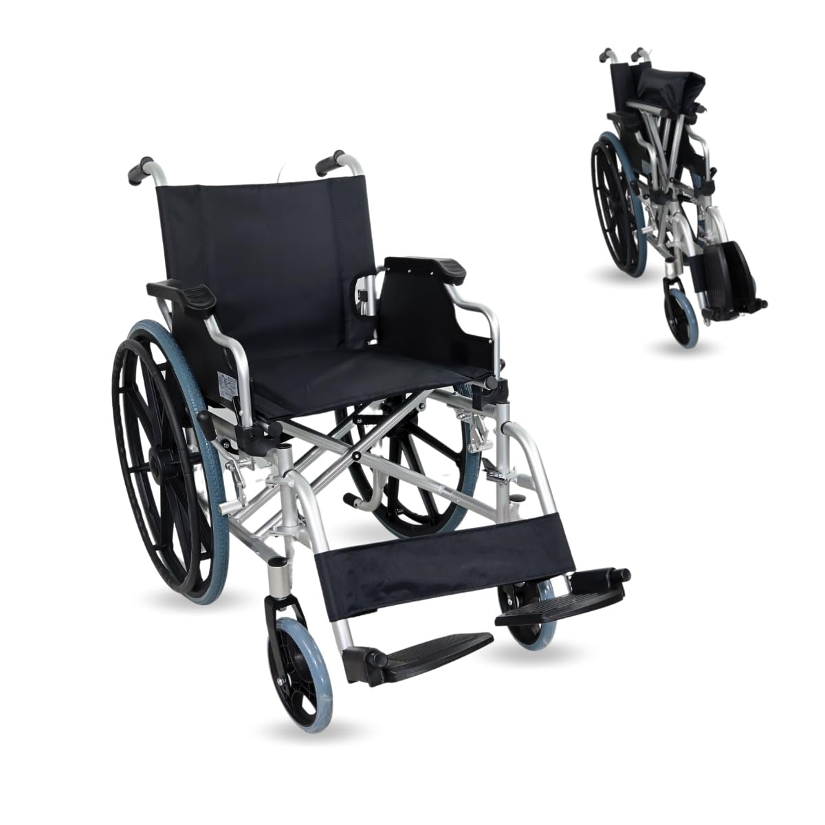 Mobiclinic®, Fauteuil roulant pliable, Léger, Système sous trottoir, Frein de stationnement, Modèle ópera, Aluminium, Roulettes solides, Accoudoirs pliants, Repose-pieds amovibles, Ergonomique