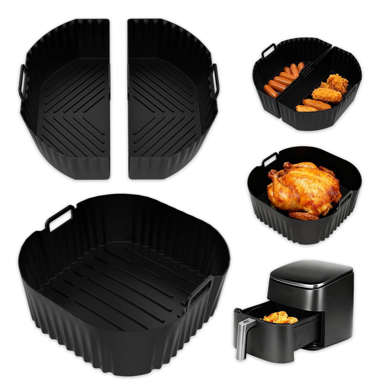 3 Pieces Silicone Air Fryer Mould, Airfryer Accessoire for Cosori 5.5L/6L/6.2L, Philips 2000 6.2L, Reusable Square Airfryer Accessoire for Oil-Free Fryer, Microwave, Oven