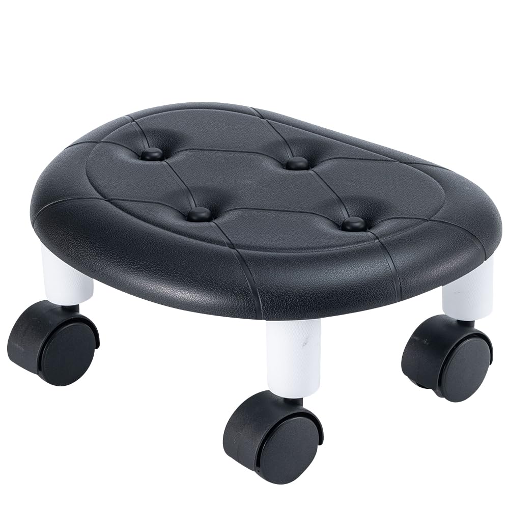 CasaZenith Rolling Stool, Low Rolling Stools with Wheels, 360deg Rotating Flexible Seating with Plastic Surface, Rollings Step Stool on Wheel for Home Office Garage Pedicure Mechanic Cleaning Floor