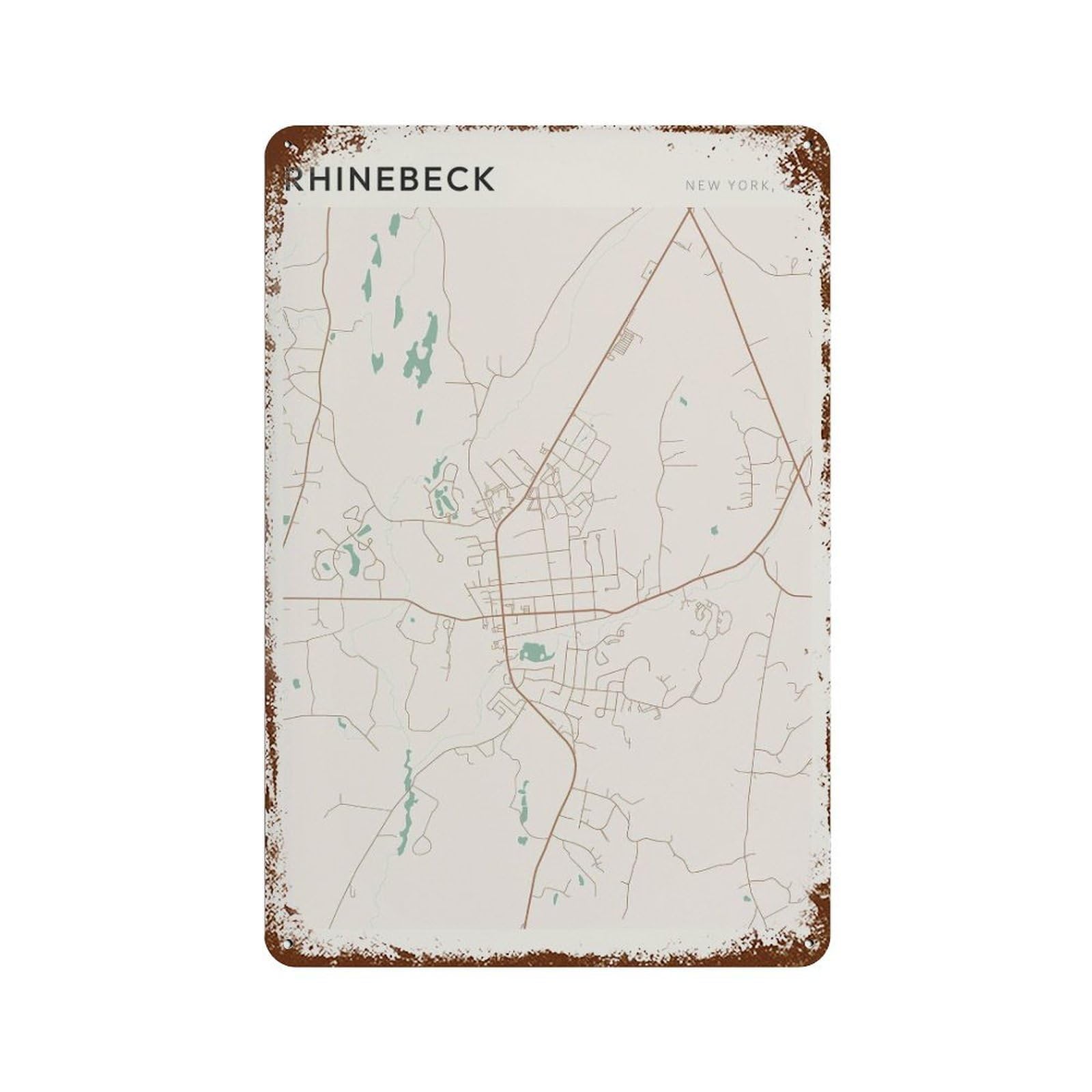 xiaoxiaoshen Rhinebeck Map New York Travel Gift Scandi Wall Decor Art Metal Tin Poster Modern Home Decor Art Home Bar Shop Decorations Vintage Sign 30x20cm