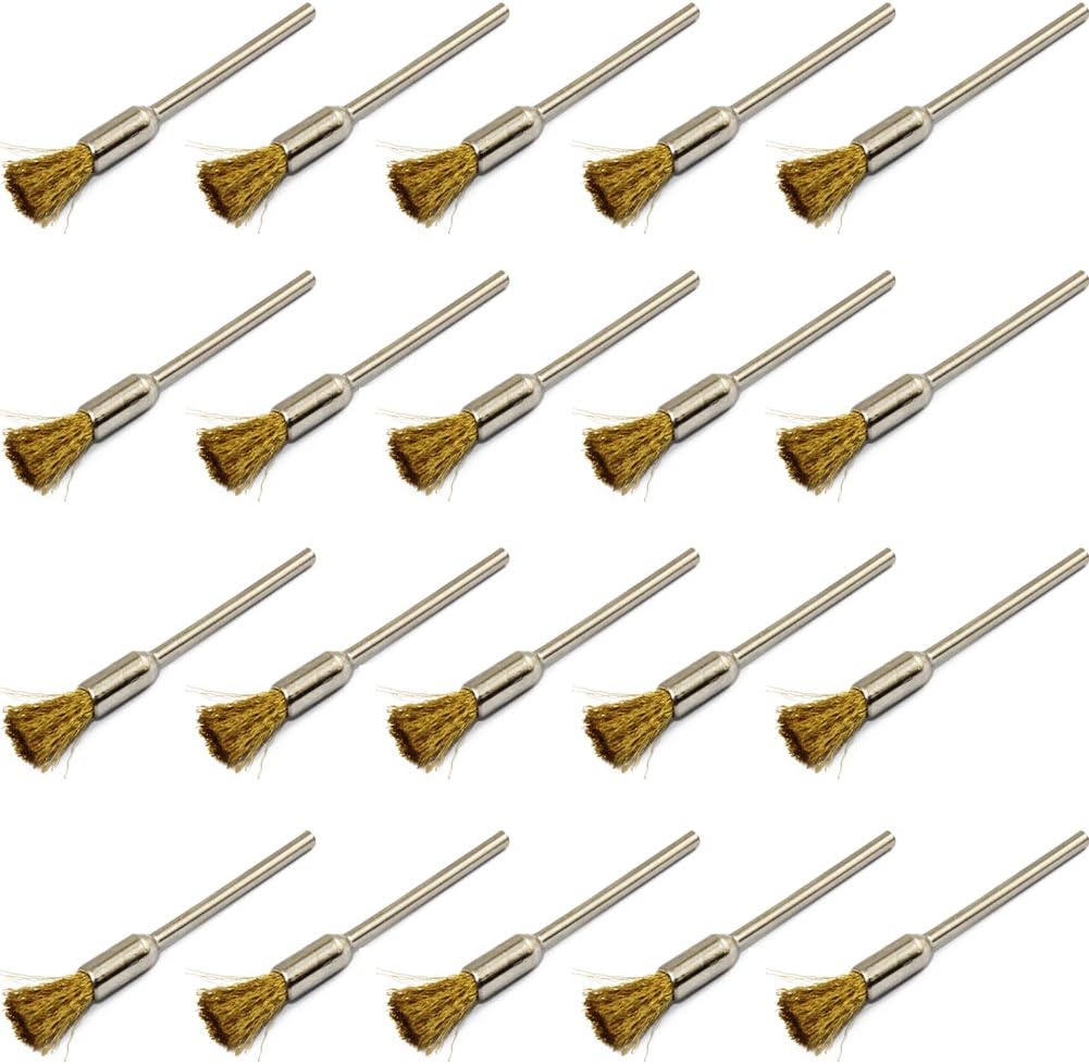 PHYHOO Brass Cleaning Brushes Kit for Rotary Tools Polishing Grinding Accessory Set 2.35 mm Mandrel Pack of 20 Pieces