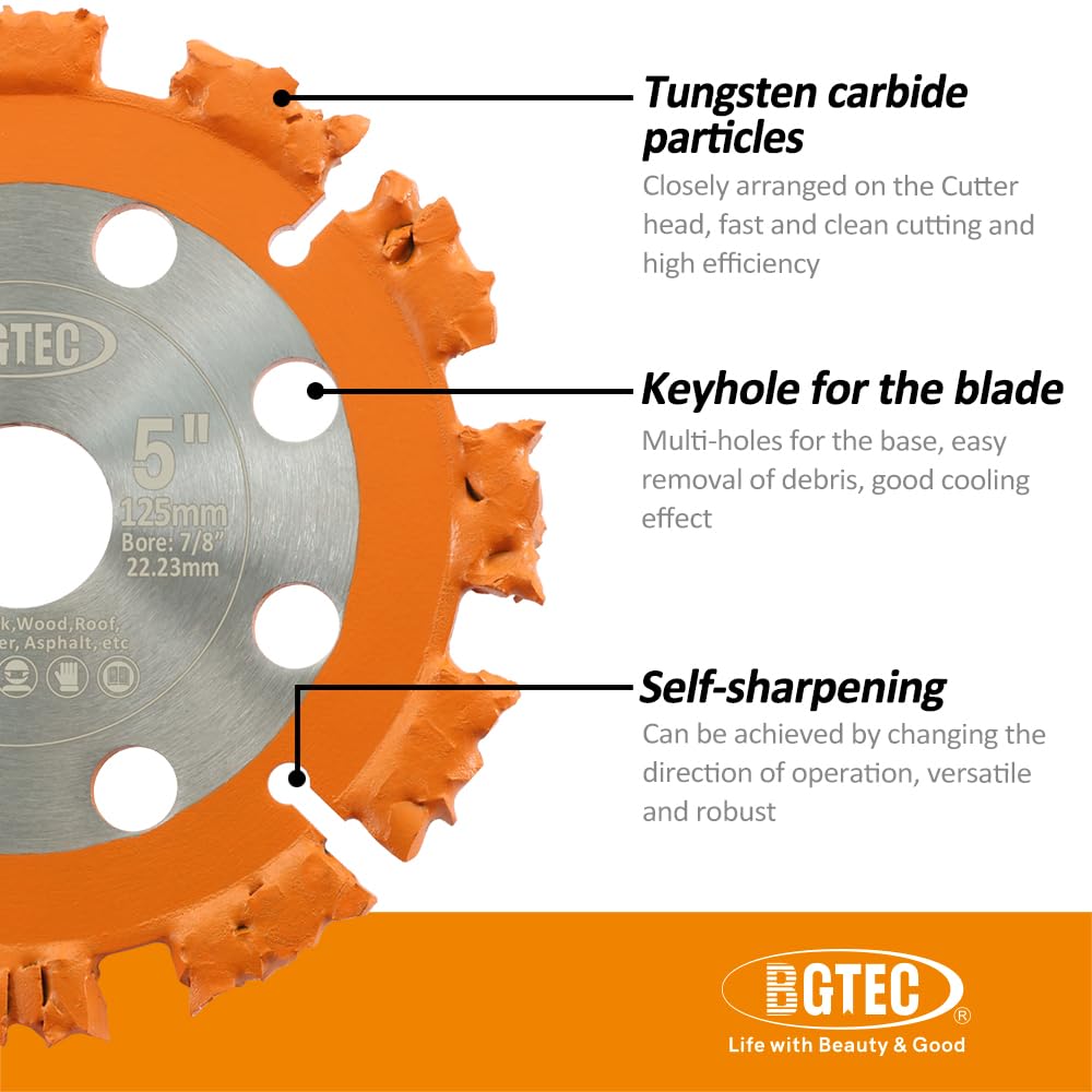 Wood Cutting Disc 5"/125 mm - BGTEC Carbide saw blade for Tree Root,Trunk,Wood,Hard Rubber,Plastic, Orange - Image 4