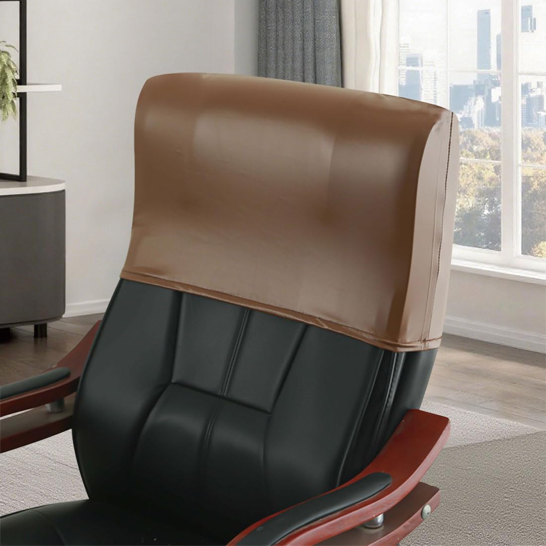 Copertura impermeabile in pelle PU per poggiatesta per sedie da ufficio, protezione elastica per sedie con schienale alto, 1 pezzo e elegante protezione per poggiatesta, ideale per casa e ufficio