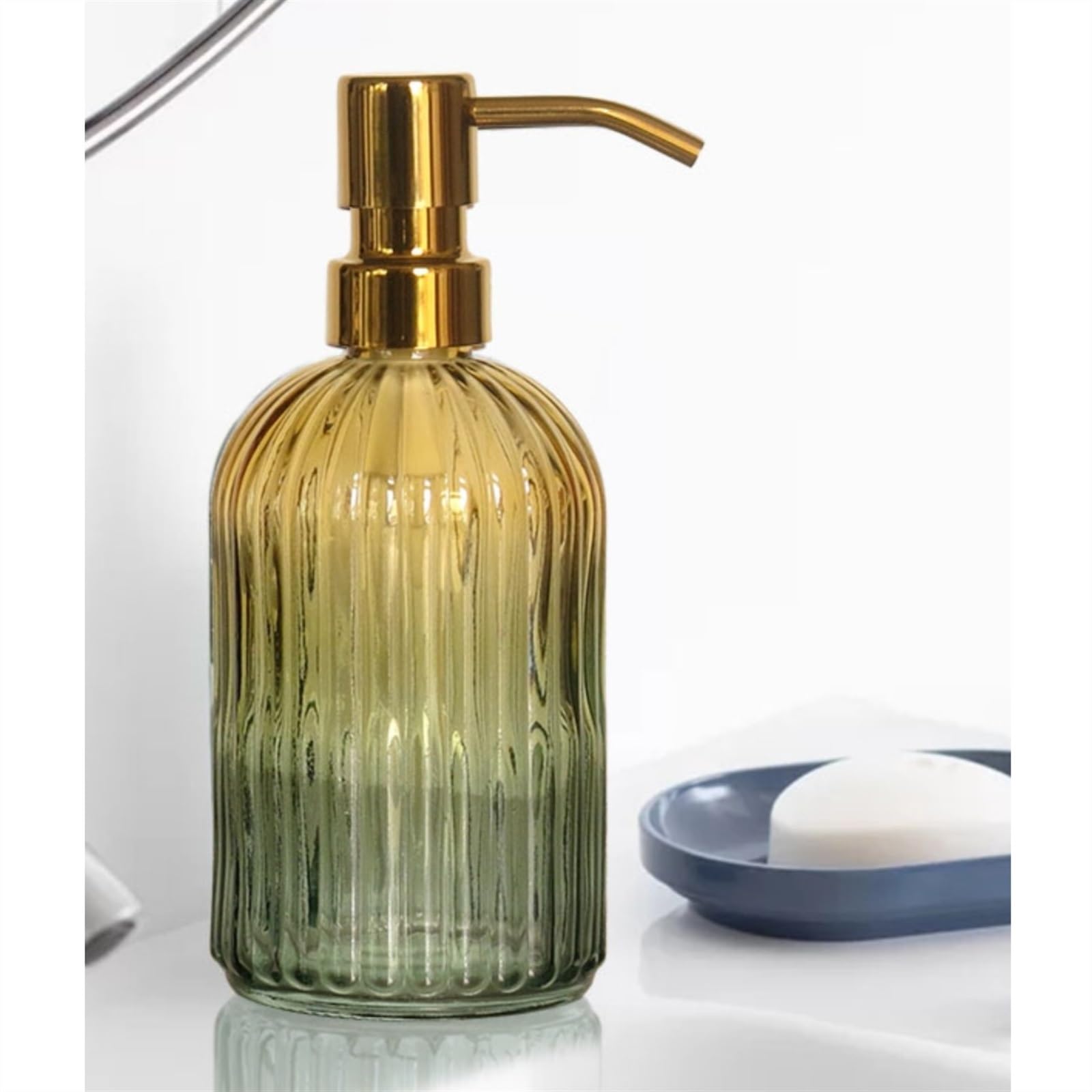 Distributeur de Savon rétro en Verre Transparent de 400 ML avec Pompe antirouille en Acier Inoxydable, idéal pour la Cuisine et Les Mains.