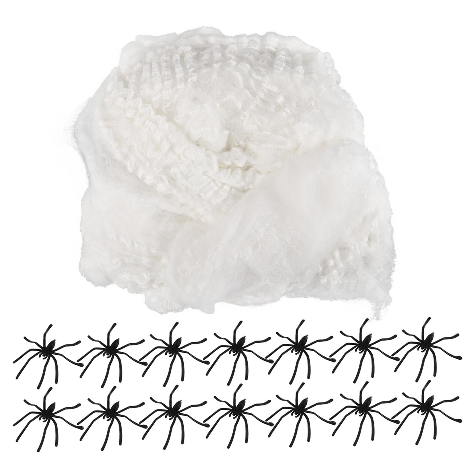 ifundom Decorazioni Halloween Ragnatela Elastica Luminosa al Buio con 100 Ragni di Plastica Neri Rete Decorativa per Interni ed Esterni Allestimento Festa Tema Casa Infestata Set 300 G