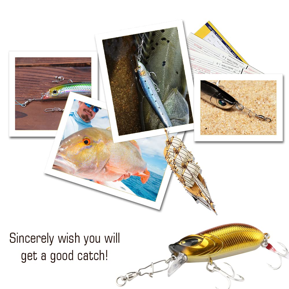 Emerillones Giratorio de Pesca de Acero Inoxidable con Bloqueo de Broche Conector de Línea de Pesca