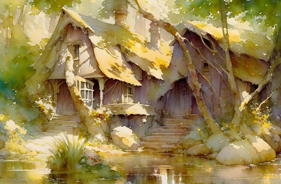 Affiches sur toile pour effacer la froideur d'une pièce avec l'aquarelle Fantasy Cabin 58x90