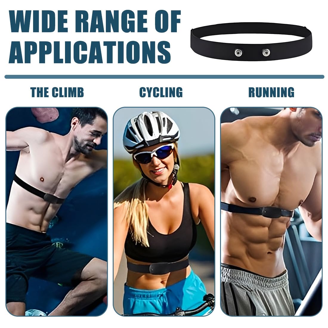 Fascia cardio Elastica Regolabile,cintura di ricambio elastica regolabile, cintura toracica morbida, adatta per Garmin, Wahoo, Polar H10 H9, Coospo,Magene, Bryton,LIVLOV, Sensori di distanza da 45 mm
