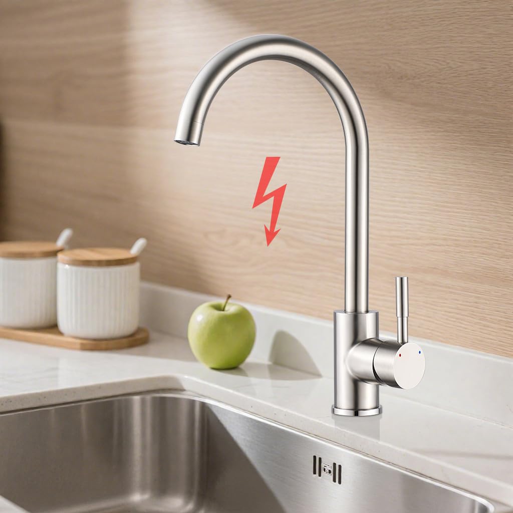 BONADE Niederdruckarmatur Küche 360° Drehbar Niederdruck Küchenarmatur aus SUS304 Edelstahl Küche Spültisch Armatur Wasserhahn Küche Spülbecken Einhebelmischer Mischbatterie, inkl. 3 Anschlüsse