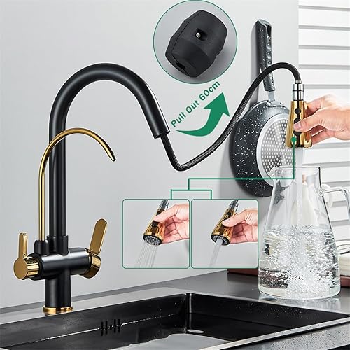 Miniatura 4 de Grifo de cocina con filtro de sensor táctil, 2 en 1, negro apagado, doble modo, rociador, grifos de fregadero para cocina, grifo mezclador de agua