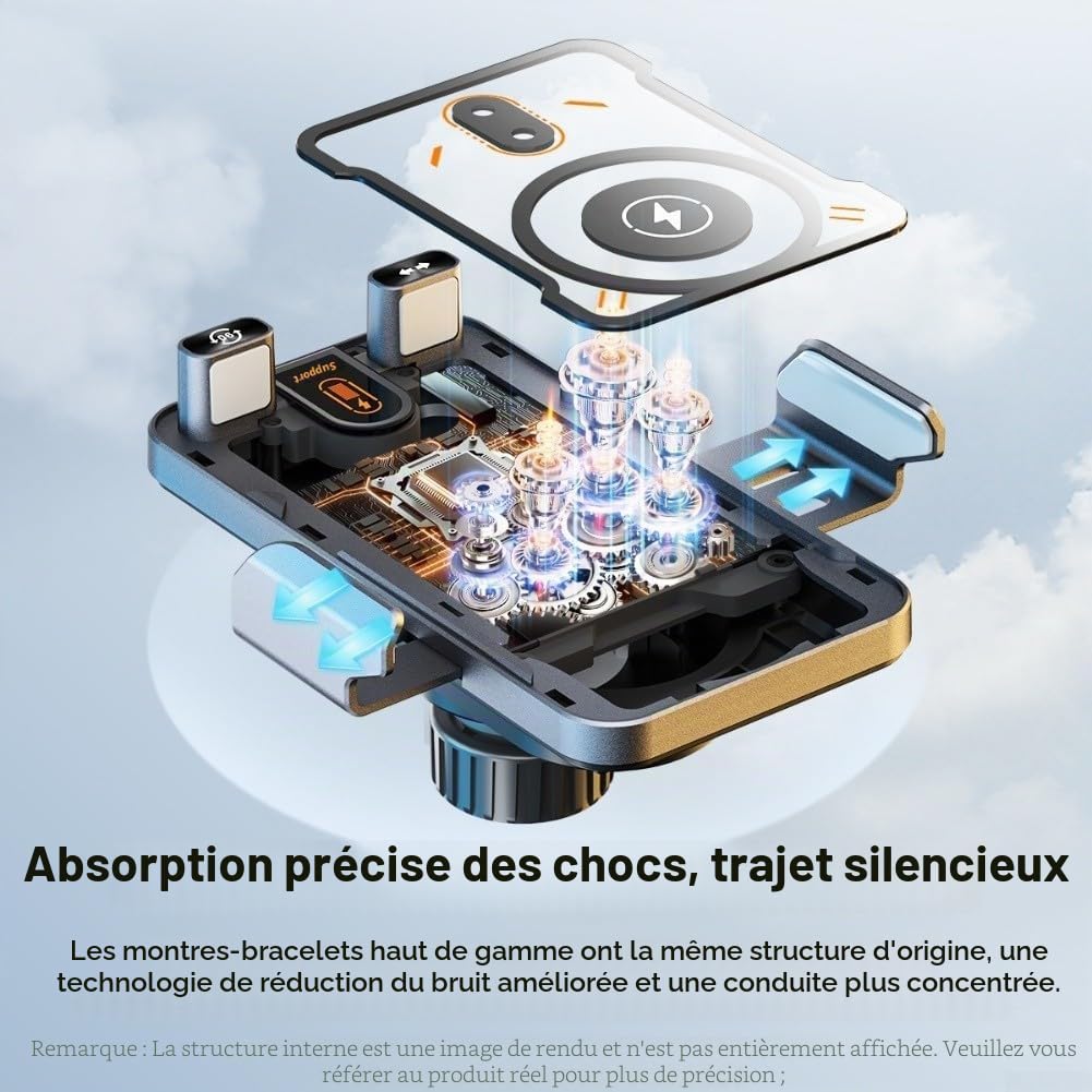 Niceminiwall - Chargeur de voiture sans fil 15W et support de téléphone pour usage en voiture, design à serrage automatique avec un bouton pour ouvrir et fermer, prend en charge la charge rapide (Noir