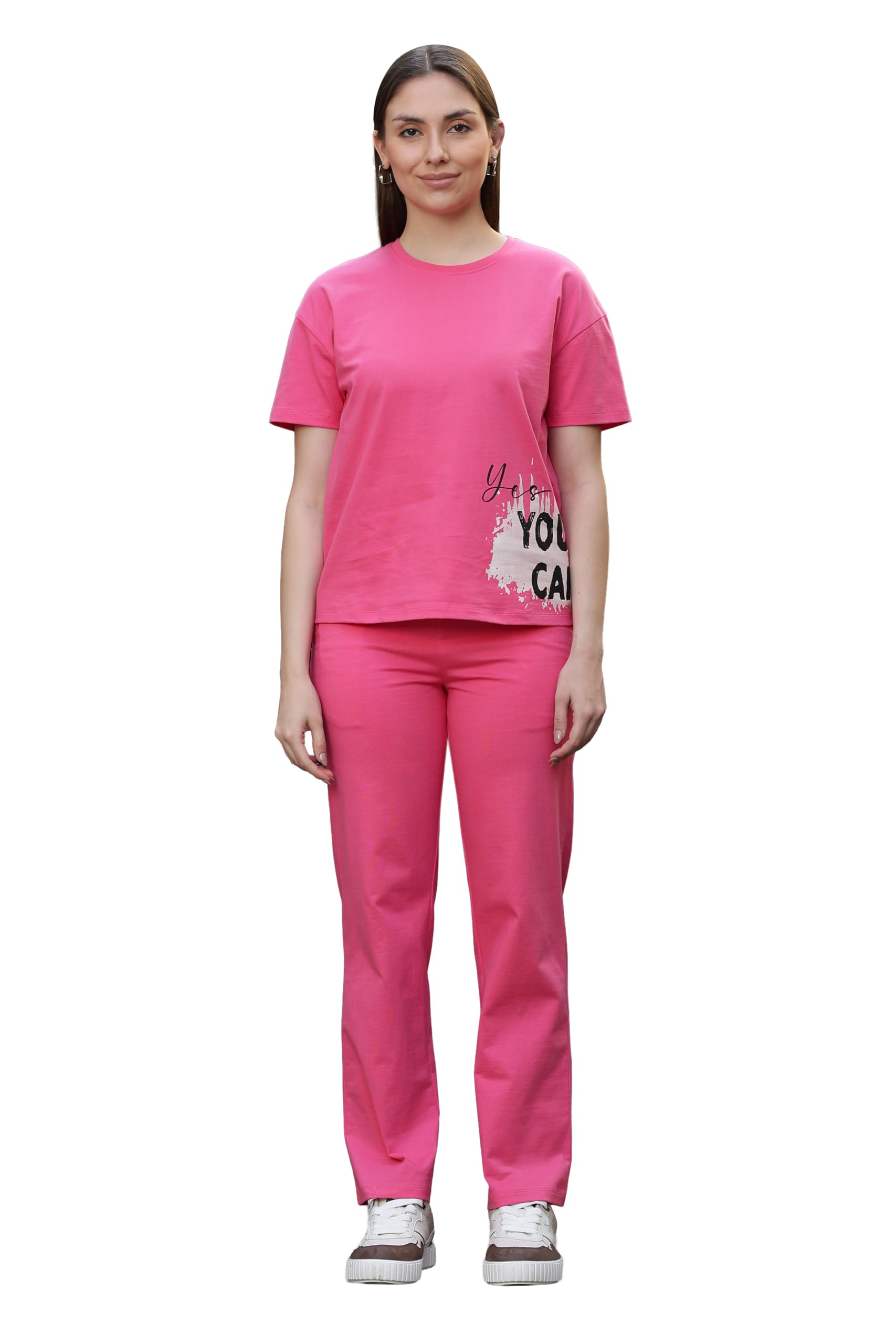 one sky Women’s 100% Cotton Half Sleeve Co-Ord Set | Round Neck Top & Mid Rise Drawstring Bottom | Typography Print | 2 Pockets | Casual Wear | Machine Wash-picture-32