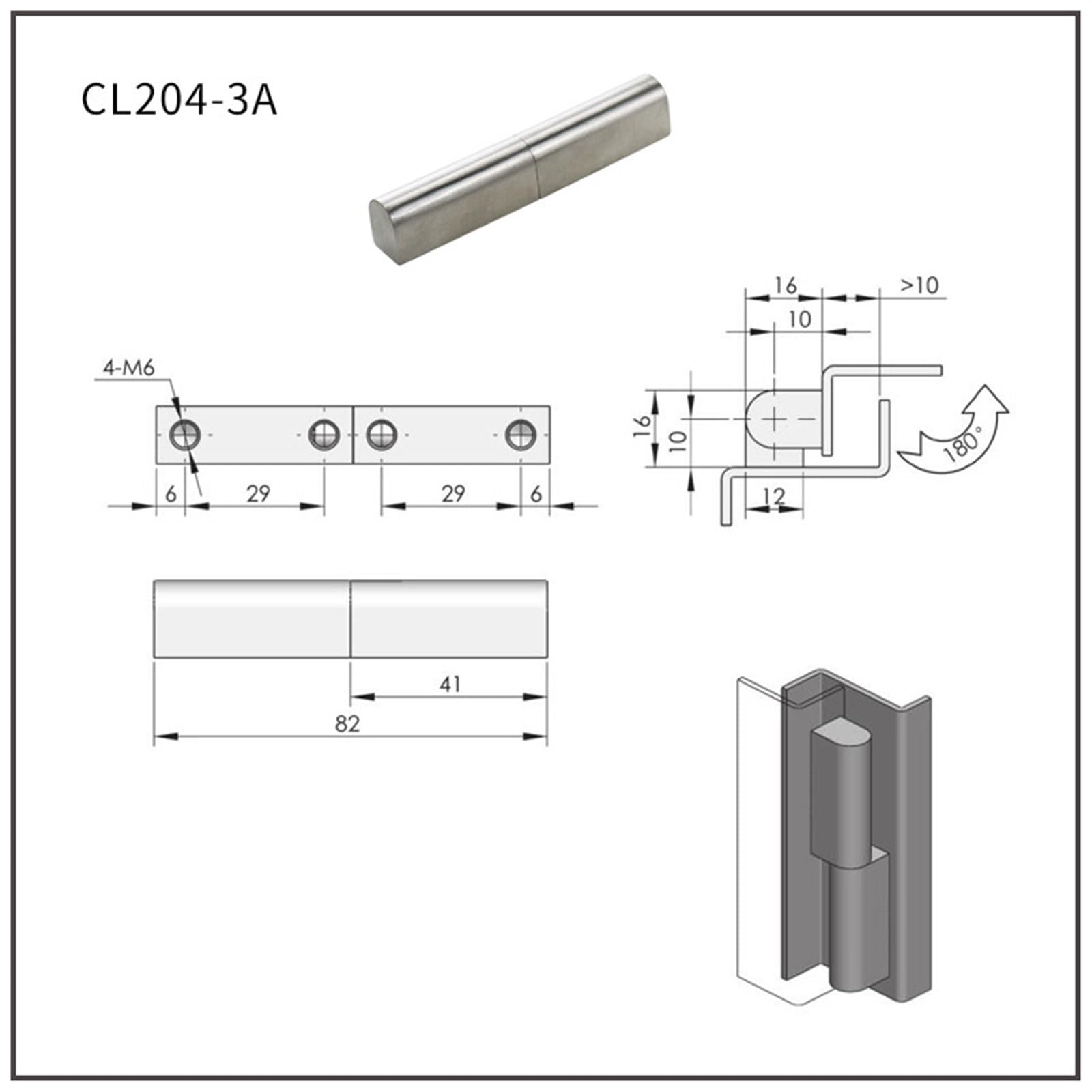zawiasy Zawias obrotowy ze stali nierdzewnej o 180 stopniach CL204-3A CL204-3B 1 szt. Zdejmowany, wtykowy(CL204-3B)