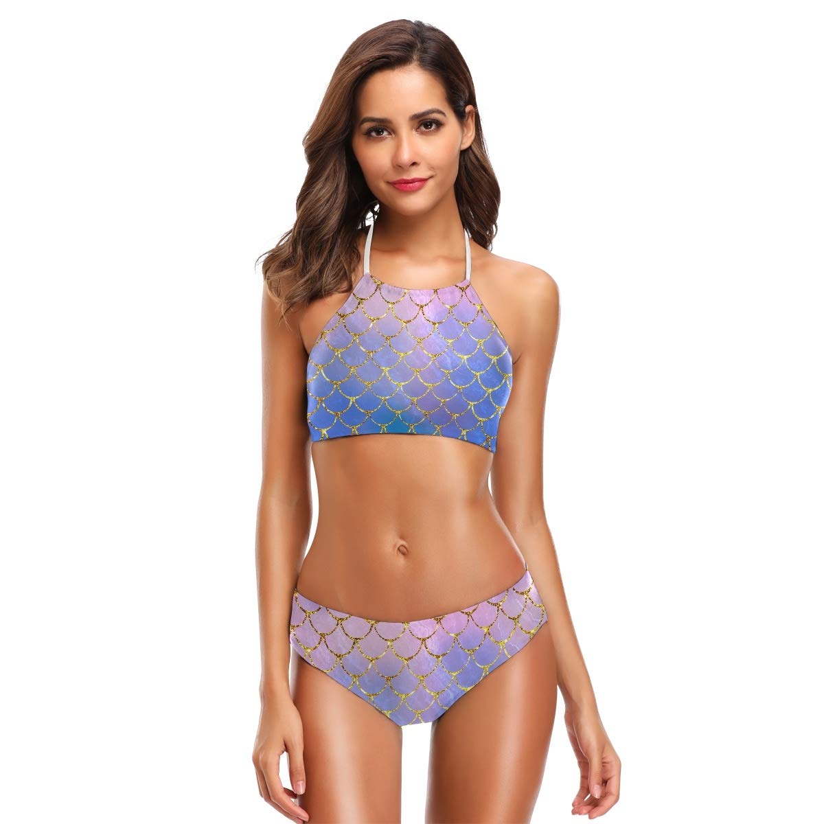 Women's 2 Piece Swimsuit Set Mermaid Fish Scales Halter Neck Bathing Suits